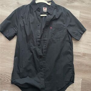 Black Cotton Short Sleeve Button Up Shirt Size XS
